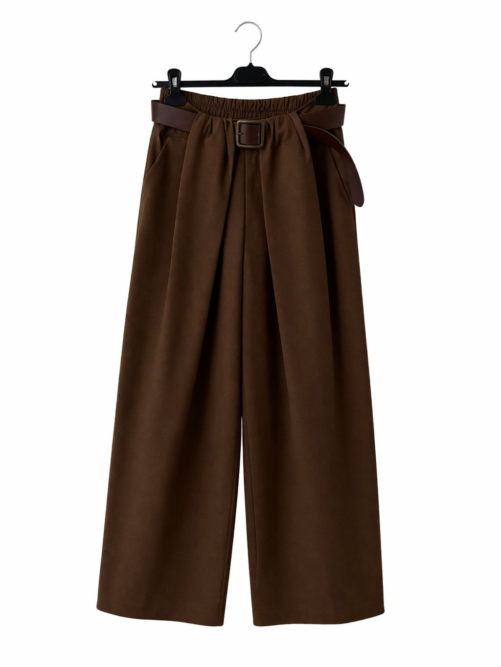 PANTALONI IN COTONE A PALAZZO CON CINTURA - MARRONE