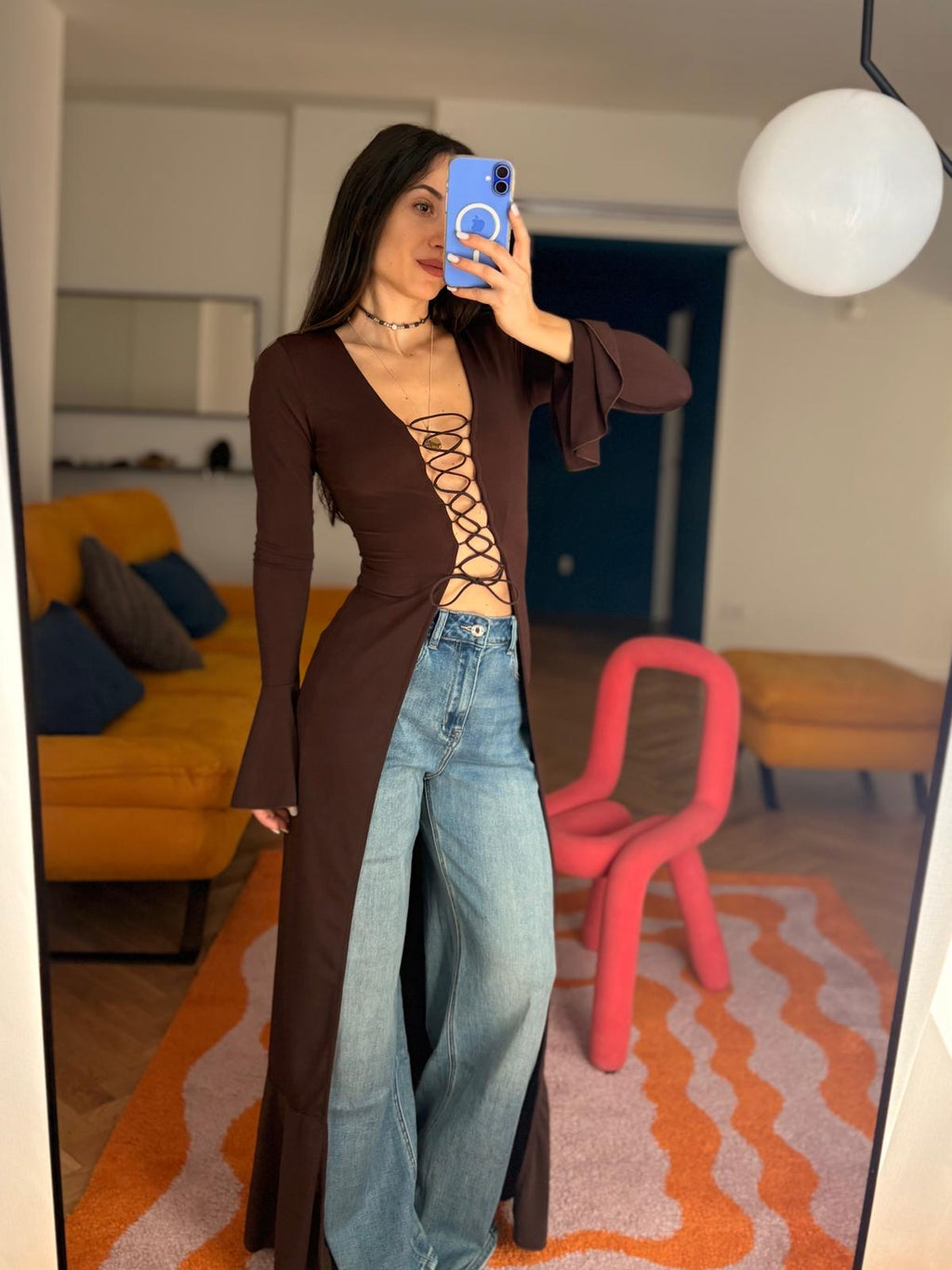 CARDIGAN LUNGO MARRONE