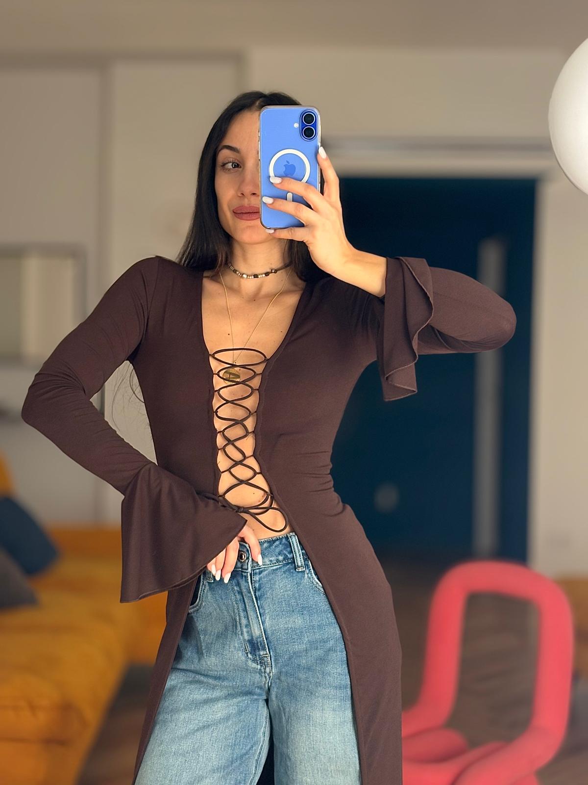 CARDIGAN LUNGO MARRONE
